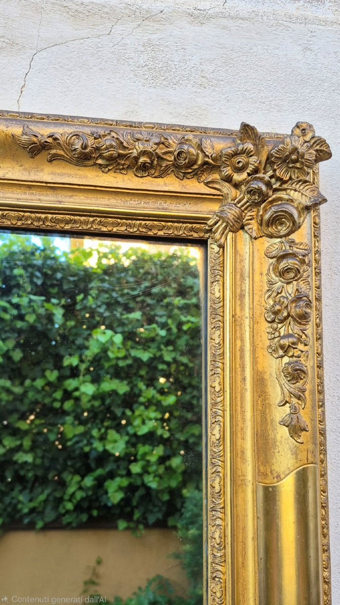 Specchiera antica rettangolare legno dorato Luigi Filippo-photo-4