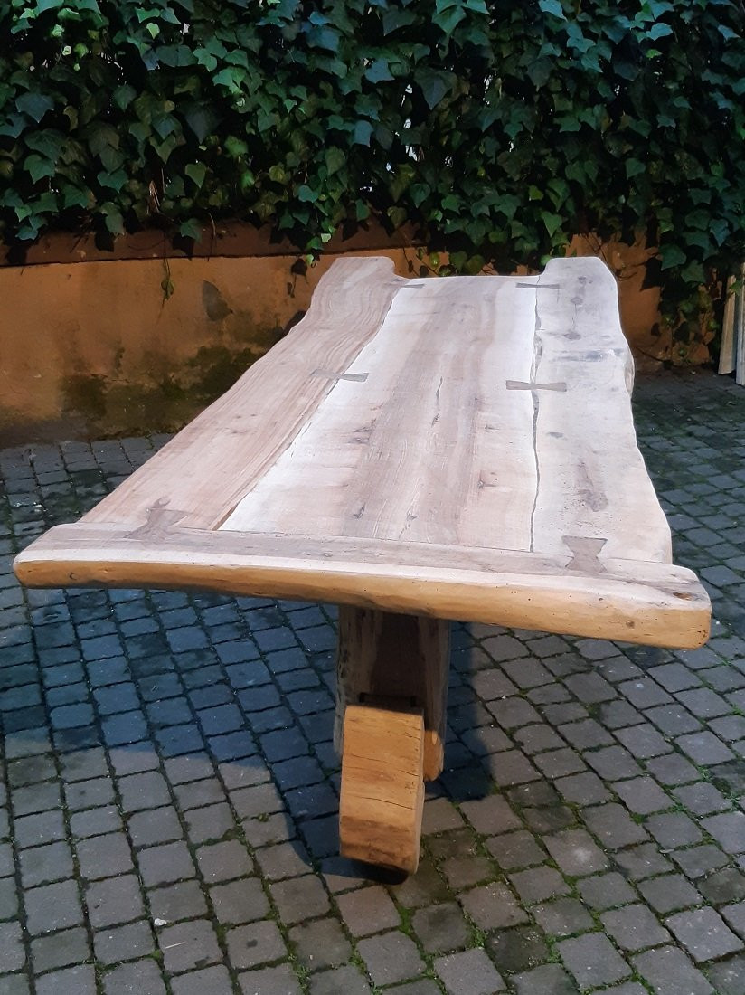 Tavolo da pranzo antico in noce ciliegio e rovere di origine toscana-photo-1