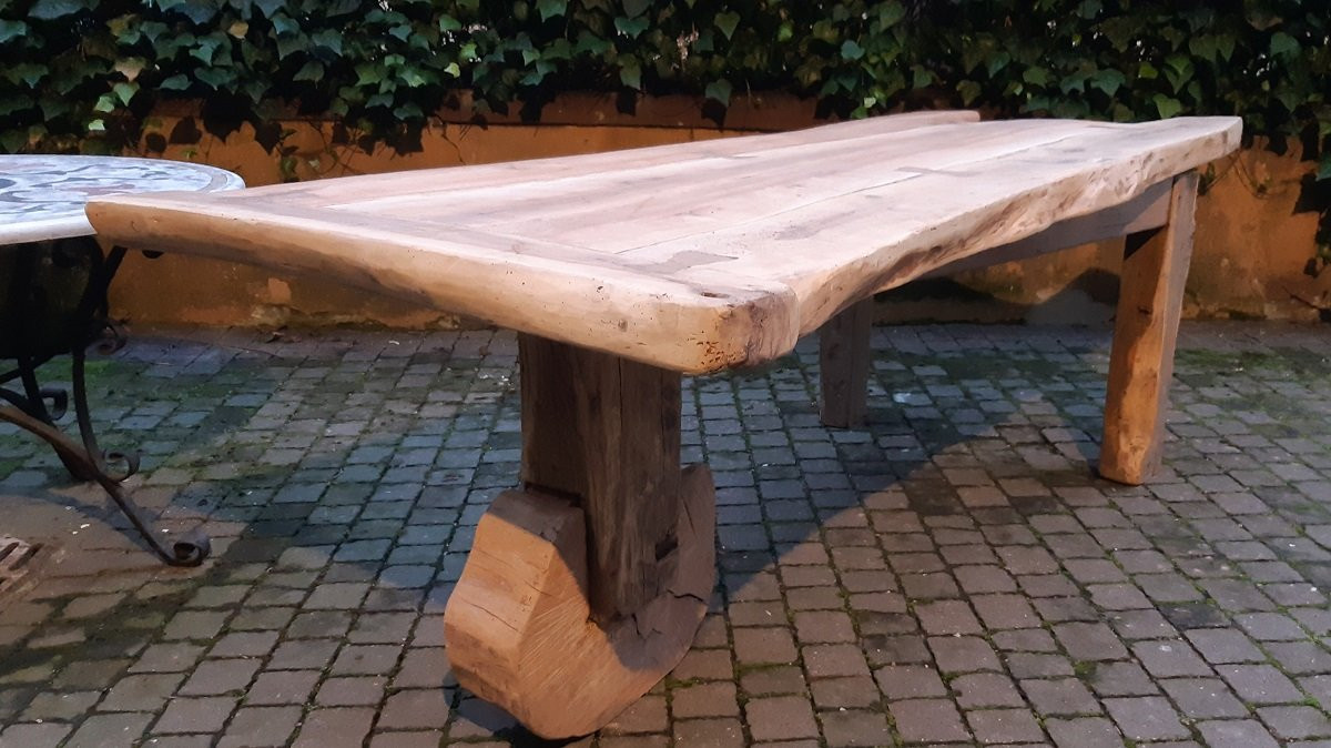 Tavolo da pranzo antico in noce ciliegio e rovere di origine toscana-photo-2