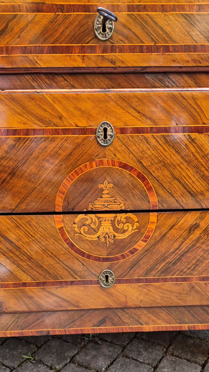 Comò cassettone antico lombardo Luigi XVI filettato ed intarsiato-photo-8