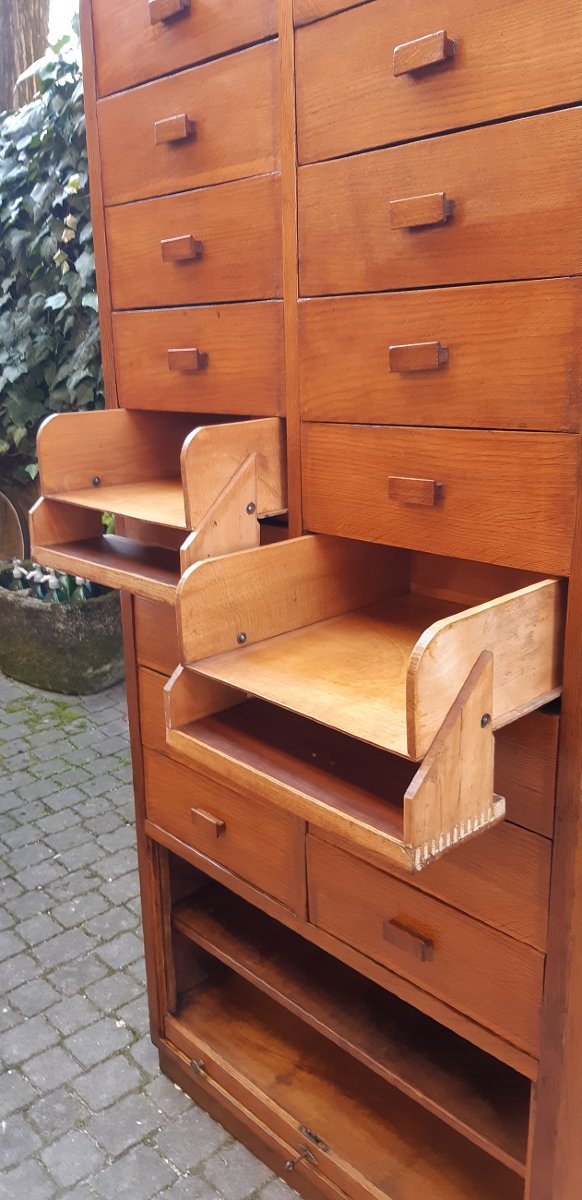 Cassettiera antica archivio, credenza ministeriale, degli anni '30 in rovere-photo-4