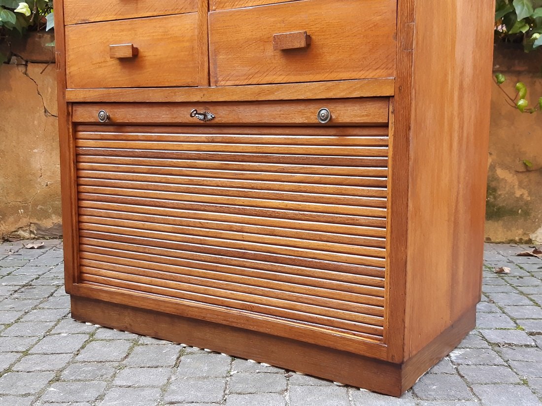 Cassettiera antica archivio, credenza ministeriale, degli anni '30 in rovere-photo-1