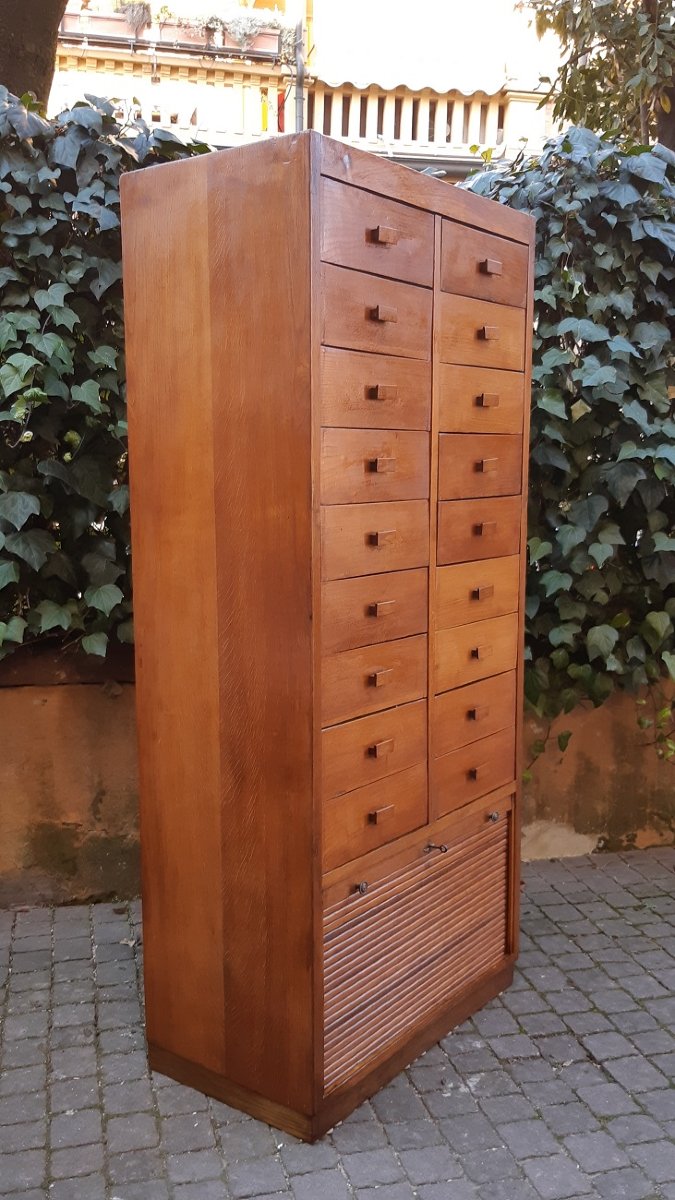 Cassettiera antica archivio, credenza ministeriale, degli anni '30 in rovere-photo-2