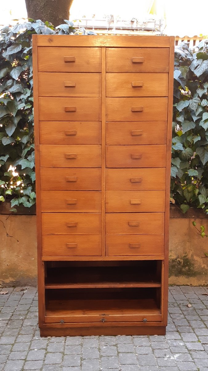 Cassettiera antica archivio, credenza ministeriale, degli anni '30 in rovere-photo-3