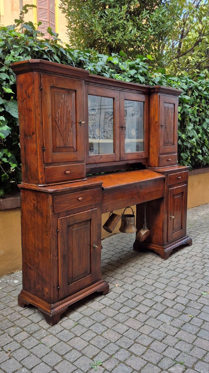 Credenza madia antica 2 corpi con piattaia dell'800 a ponte-photo-2