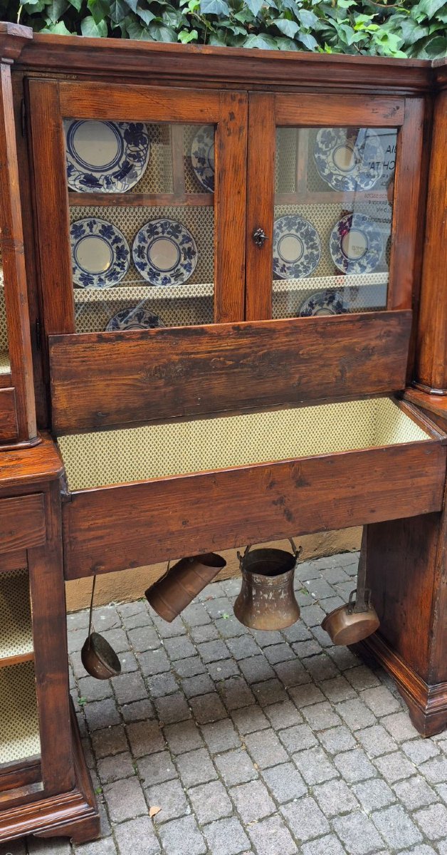 Credenza madia antica 2 corpi con piattaia dell'800 a ponte-photo-3