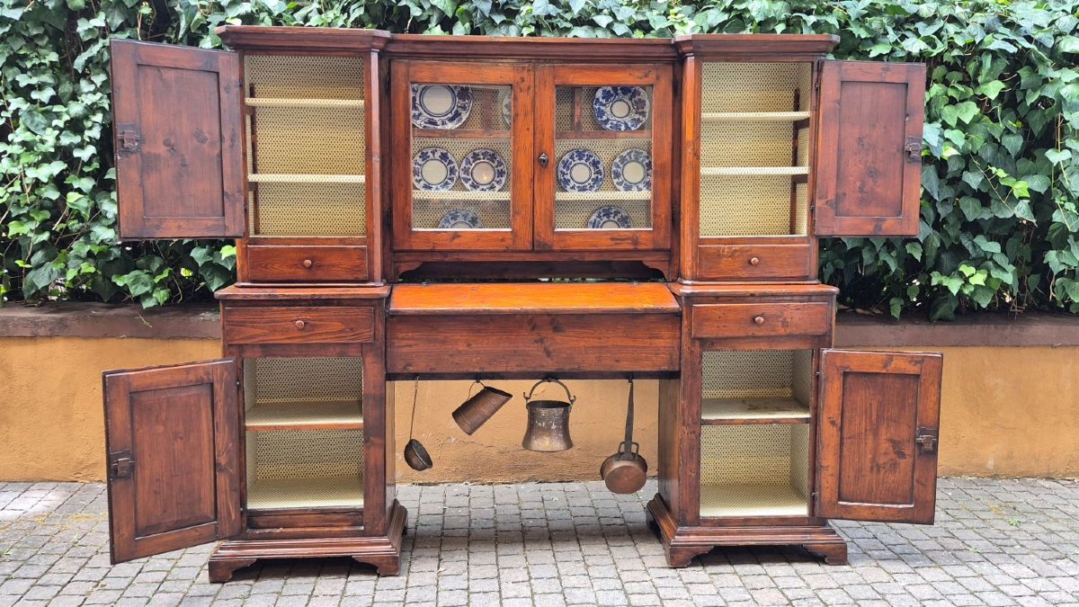 Credenza madia antica 2 corpi con piattaia dell'800 a ponte-photo-4