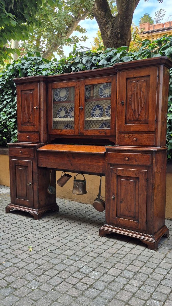 Credenza madia antica 2 corpi con piattaia dell'800 a ponte-photo-2