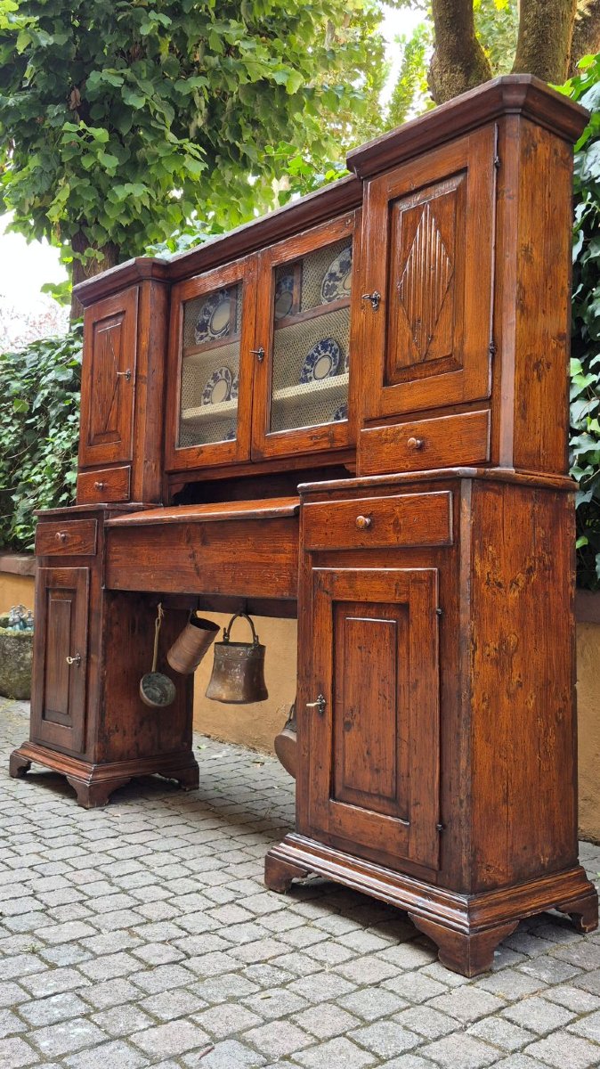 Credenza madia antica 2 corpi con piattaia dell'800 a ponte-photo-4
