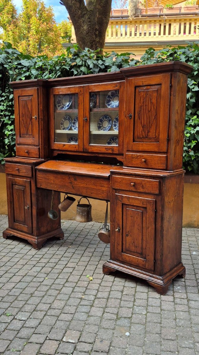 Credenza madia antica 2 corpi con piattaia dell'800 a ponte-photo-6