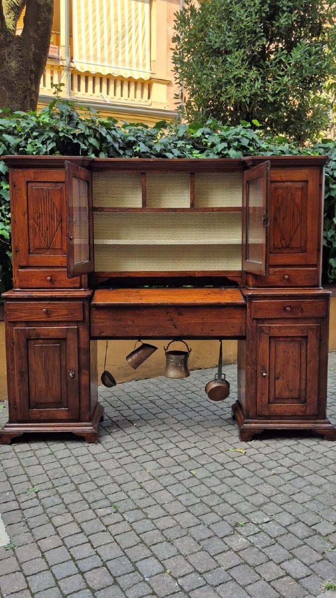 Credenza madia antica 2 corpi con piattaia dell'800 a ponte-photo-8