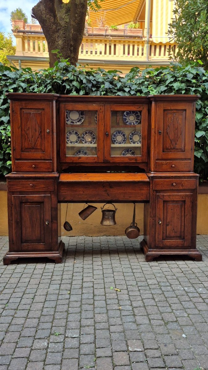 Credenza madia antica 2 corpi con piattaia dell'800 a ponte