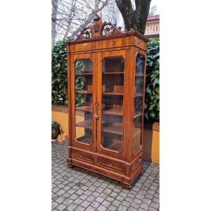 Libreria vetrina antica Luigi Filippo lastronata noce
