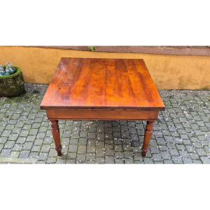 Tavolo antico quadrato allungabile a tiro emiliano in ciliegio