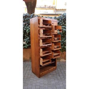 Cassettiera antica archivio, credenza ministeriale, degli anni '30 in rovere
