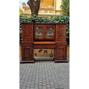 Credenza madia antica 2 corpi con piattaia dell'800 a ponte