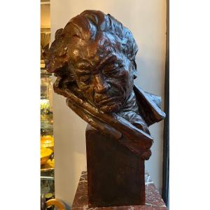 Sculpture Of The Musician Beethoven In Terracotta Signed By Marcel Bouraine Height 60cm