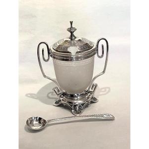 Silver Mustard Pot Minerve XIX With Spoon