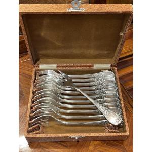 12 Christofle Trianon Silver-plated Oyster Forks