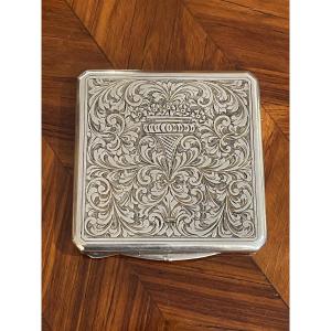 Powder Compact In Guilloché Silver Case From Italy For Morocco