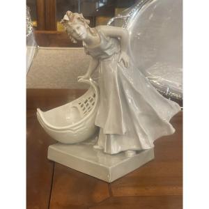 Woman Statuette 1900 Bernard Bloch Bohemian Porcelain 