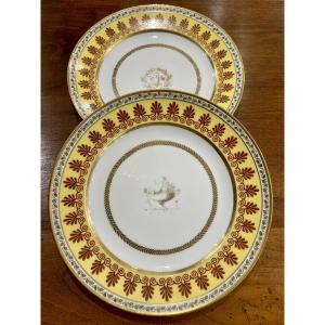 2 Sèvres Porcelain Plates From 1823, Part Of Count Beugnot's Service 