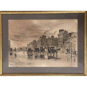 Félix Buhot, Quai De l'Hôtel-dieu, Paris, Etching And Engraving
