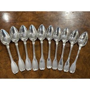 10 Petit Cuillères Au Filet Vieillard Solid Silver