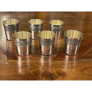 6 Goblets Timbales Or Liqueur Glasses Solid Silver Minerve