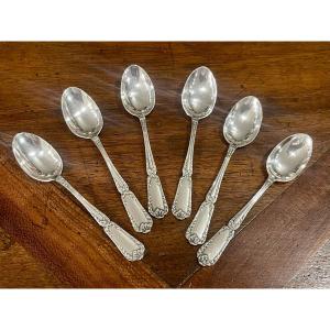 Puiforcat 6 Solid Silver Moka Spoons Louis XV Style
