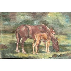Oil On Canvas Depicting Horses