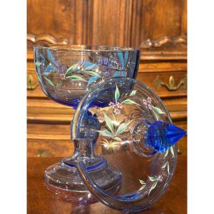 Blue Enameled Crystal Compote Bowl