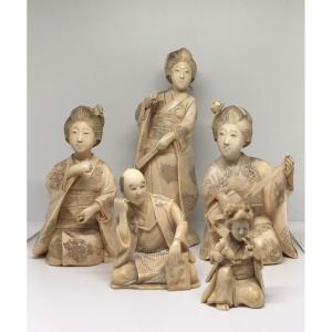 Lot Of Japanese Okimonos In Ivory