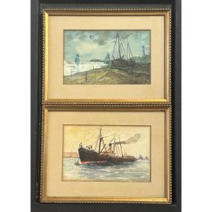C. Siegmund, Pair Of Art Deco Marine Watercolors 