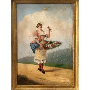 The Flower Seller, Oil On Panel