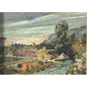 Huile sur panneau non signée paysage de campagne