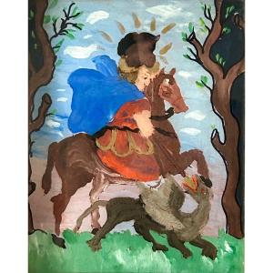Glass Painting “st. George Slaying The Dragon”