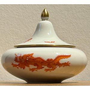 Meissen, Pot With Dragon Decoration Lid