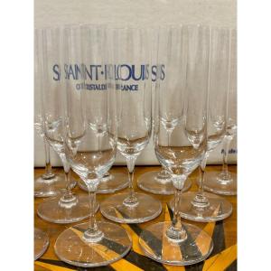 Saint Louis, 12 Aurore Unis Crystal Champagne Flutes 