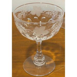 Set Of 9 Crystal Champagne Glasses With Vine Decoration 