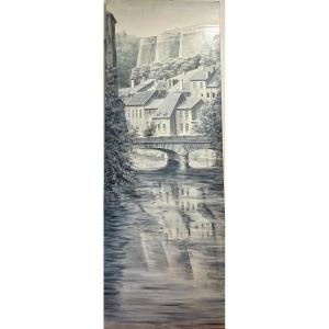 Berteau, Large Oil On Panel View Of Luxembourg 