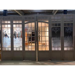 6 Art Nouveau Doors In Etched And Beveled Glass 3x5 M
