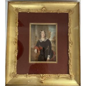 19th Century Painting On Ivory With Gilded Frame 