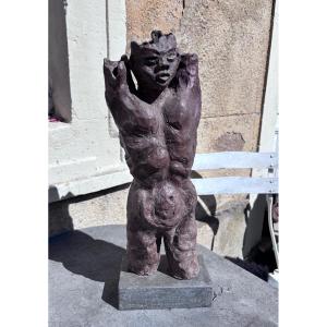 Terracotta Sculpture Of A Naked Man On A Base 
