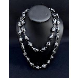 Long Vintage Silver And Magnetite Necklace 