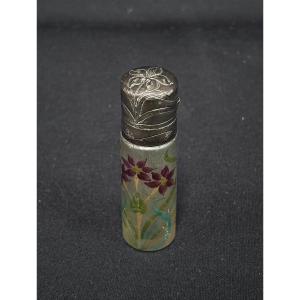 Small Art Nouveau Perfume Bottle In Glass Paste And Silver