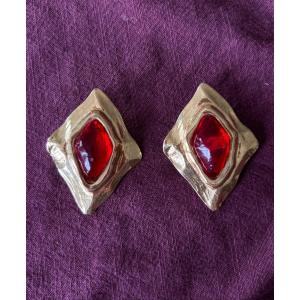 Yves Saint Laurent Gripoix Red And Gold Clip Earrings 