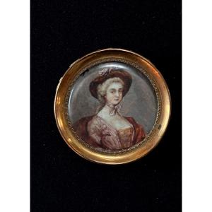 Miniature Portrait Painted On Ivory With A Gilt Frame, Napoleon III.