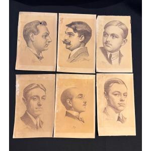 Set Of 6 Portrait Drawings By Pierre Blanc