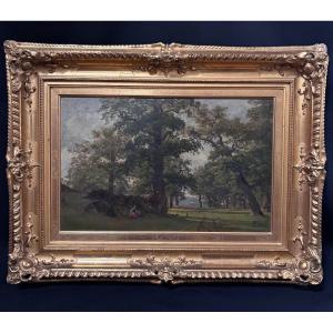 Landscape Painting, Oil On Panel, Signed Fritz Ebel (1835-1895, German Artist) 